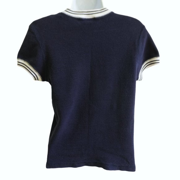 Vintage 80s Anchor Blue Navy Blue Thermal White Striped Ringer Tee Short Sleeve - Picture 3 of 5